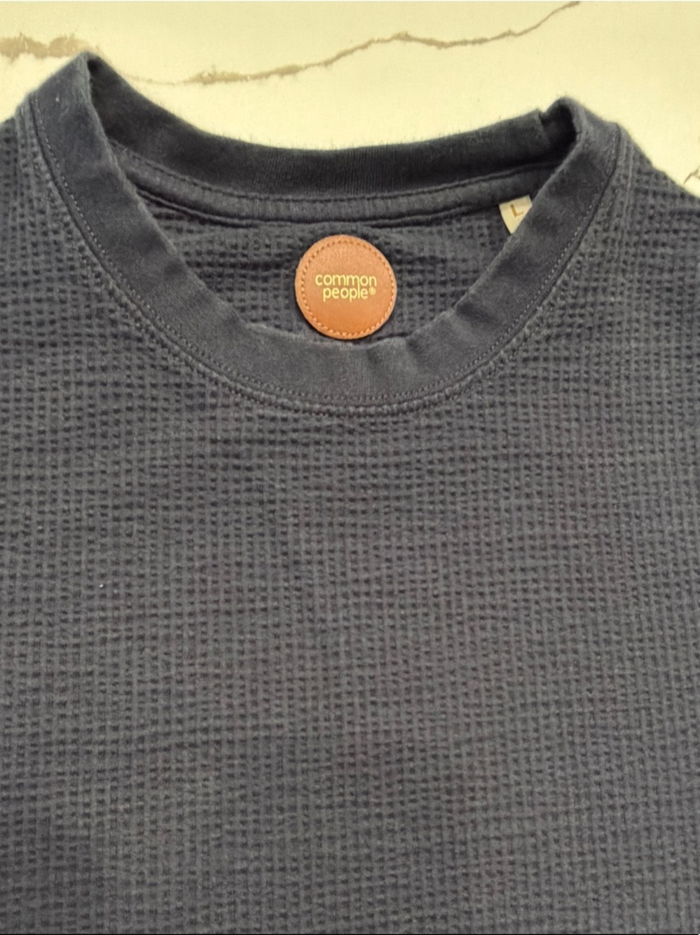 Men’s Waffle Crewneck Tagless Textured Large Blue Navy Shirt Tee Shortsleeved
